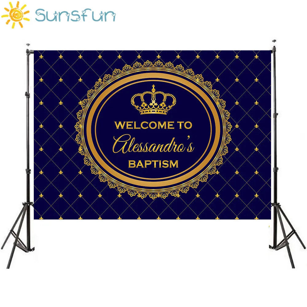 Sunsfun принц партия фон Baby Shower 1st приглашение на день рождения торжества Синий Золотой Таблица Баннер Photocall Задний план