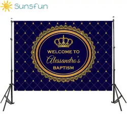 Sunsfun принц партия фон Baby Shower 1st приглашение на день рождения торжества Синий Золотой Таблица Баннер Photocall Задний план