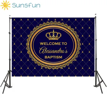 

Sunsfun Prince Party Backdrop Baby Shower 1st Birthday Invitation celebration Party Blue Gold Table Banner photocall Background