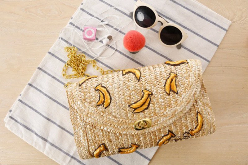 Yogodlns плетеная вышивка Cherry и бананы цепь женские сумки-мессенджеры богемный стиль Мини женские сумки-мессенджеры