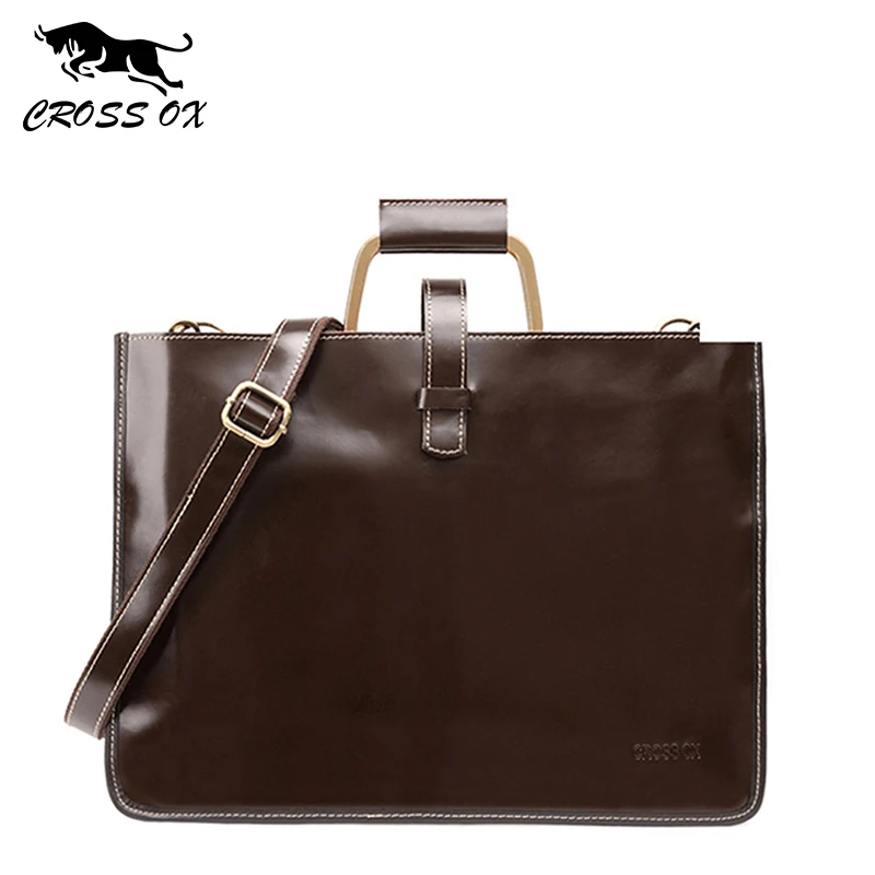 

CROSS OX New Arrival Mens Genuine Leather Handbag Cow Leather Shoulder Tote Bag Laptop Sleeves Metal Handle Dispatch Case HB576M