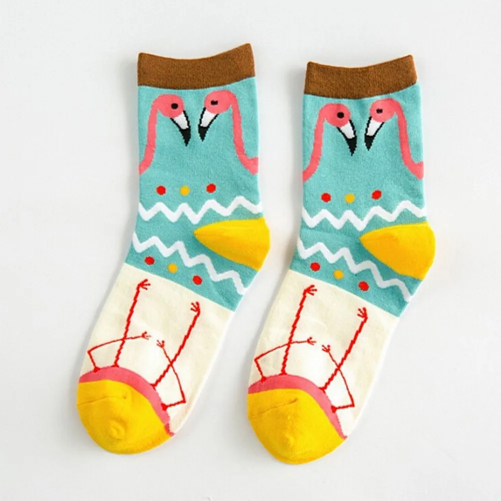 CRAZY FLY Funny Art Animal Women Socks Смазливая новизна 3d лодыжки Хлопок мультфильм носки теплая полоса фламинго шаблон Happy Socks