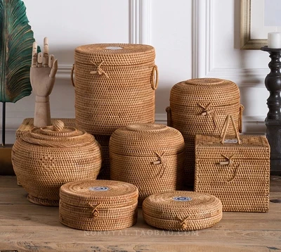 

Handmade Imported Vietnamese Autumn Rattan Tea Leaves Seven Cakes Pu'er Tea Box Breathable Wooden Storage Tank