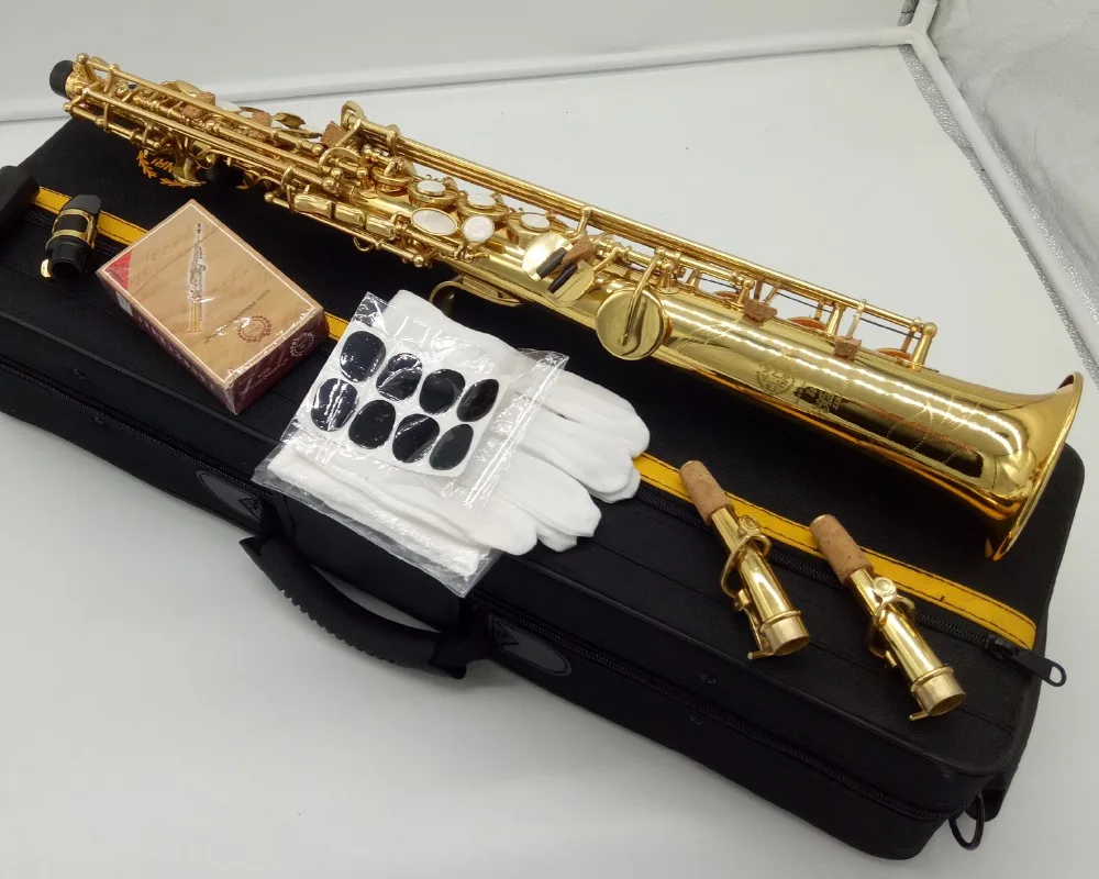 

Saxophone Soprano 803 Musical Instruments Professional Soprano Sax Gold Lacquer Mouthpiece Reeds Neck Case