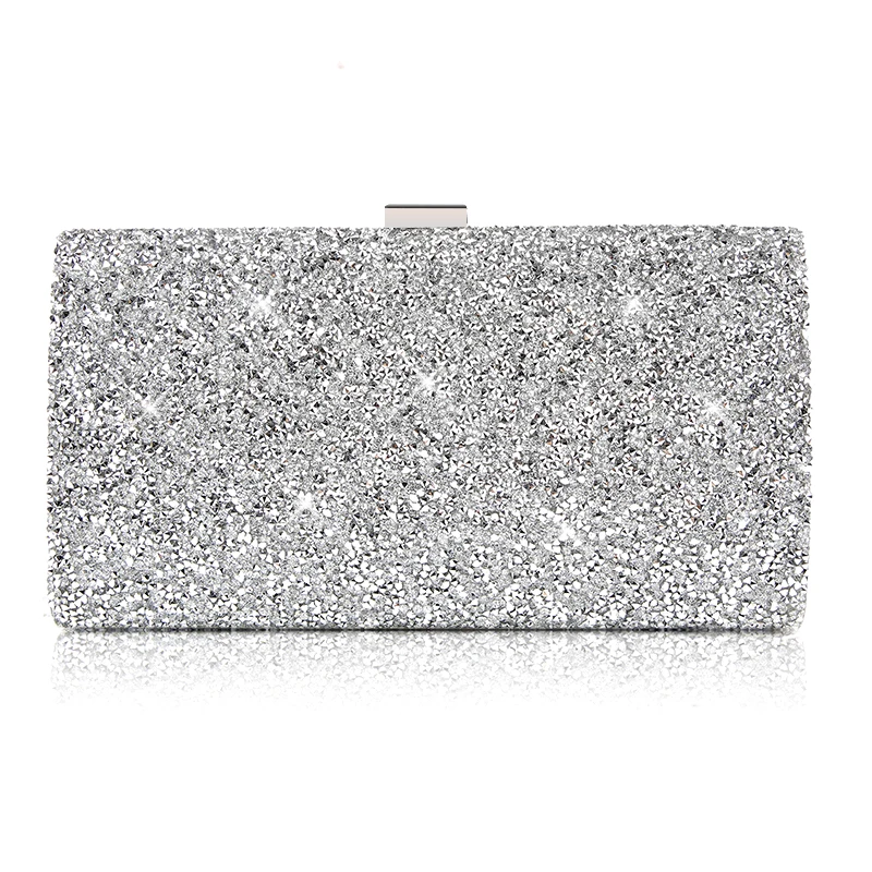 FGGS-Woman Evening bag Women Diamond created Rhinestone Clutch Crystal Day Clutch Wallet Wedding Purse Party Banquet, Silver