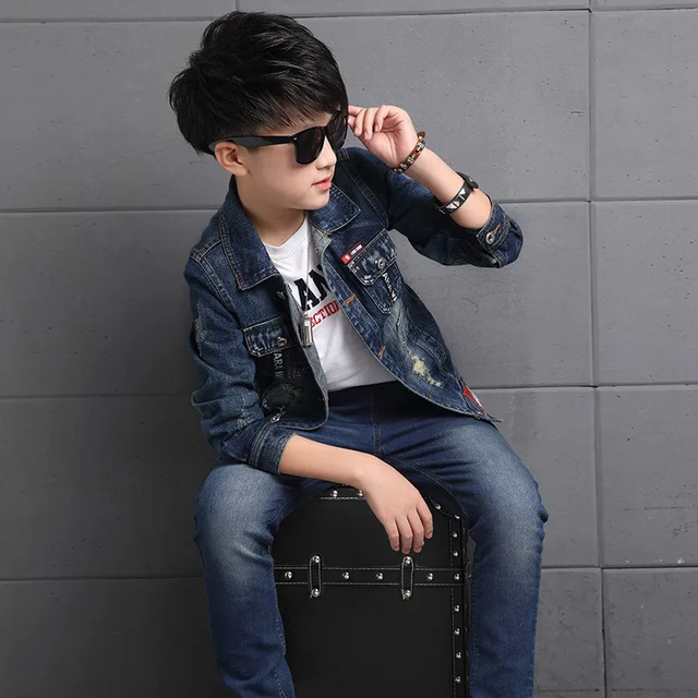 2pcs Boys Denim Jacket & Boys Jeans Clothing Set Boy Outerwear Denim