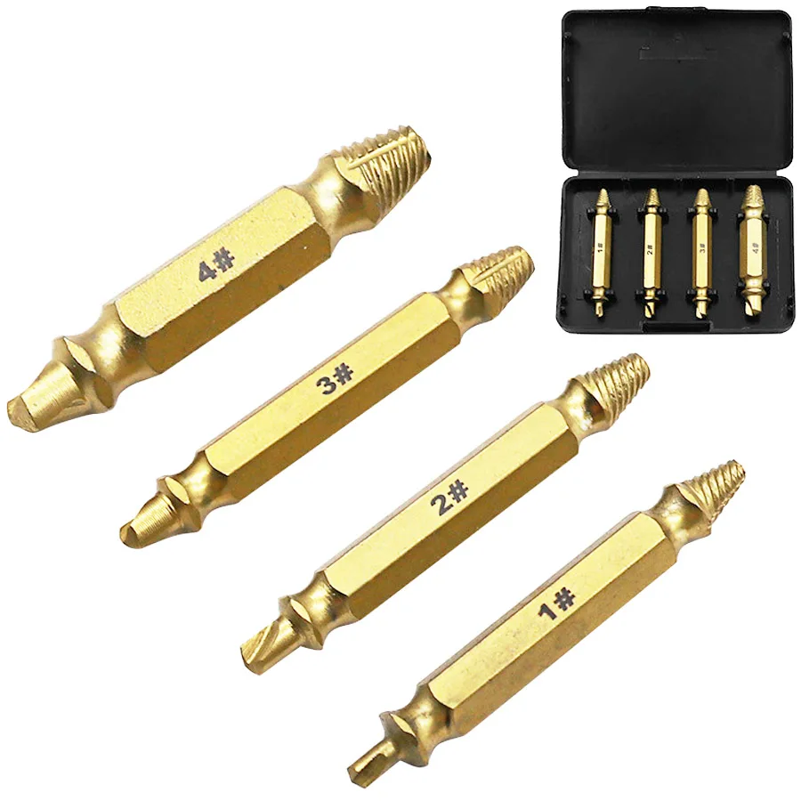 

4pc 1# 2# 3# 4# Screw Extractor Drill Guide Set Removal Broken Screw Bolts Fastner Easy Out Wood Bolt Stud Remover Tool Kit