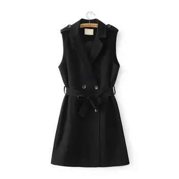 

Women's spring autumn long OL vest lady's office wear double-breasted belt vest waistcoat tb995
