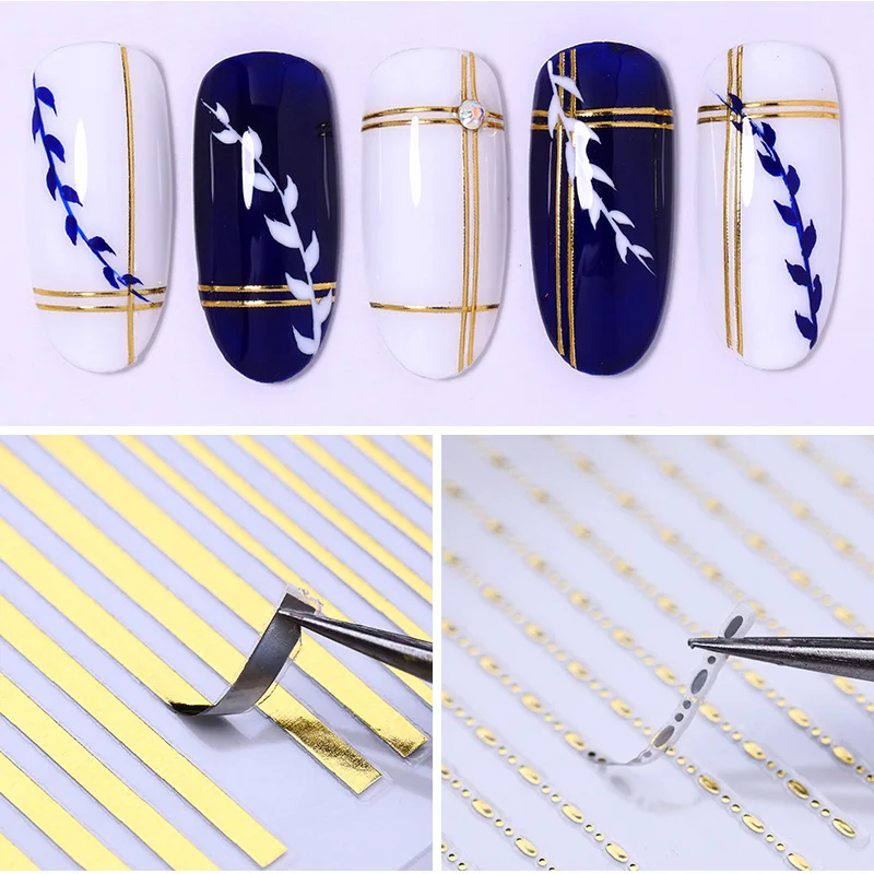 

3D Nail Sticker Curve Stripe Lines 1 Sheet Geometric Self-adhesive Stickers Decals Striping Tape Nail Art Decoration Tip