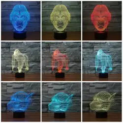 7 цветов Изменение Животные шимпанзе 3D эффект орангутанг Форма лампа 3d свет светодиодный ночник с сенсорный выключатель настольной лампы