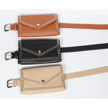 

Women Rivet Belt Waist Pack Fashion Casual Waist Bag PU Leather Women Bags Travel Belt Wallets Fanny Waist Bags