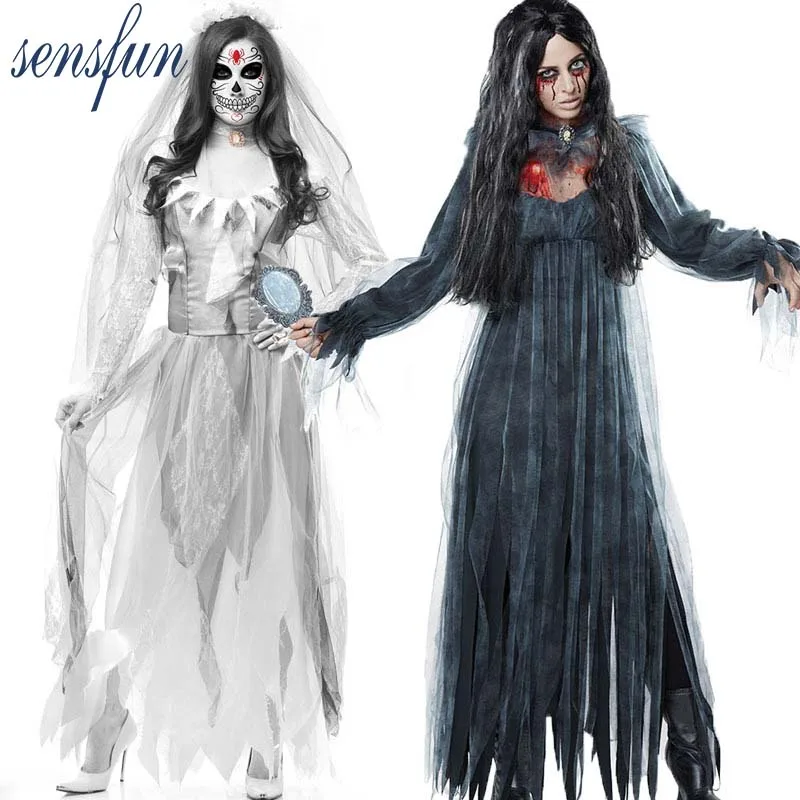 Sensfun 2018 Halloween New Ghastly Ghost Bride Zombie Costume Popular Game Clothing Fashion Bar Masquerade Cosplay Costumes