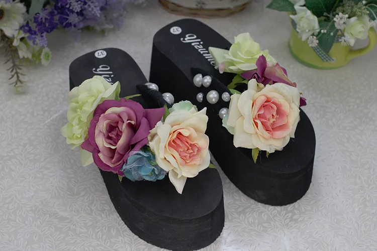 2019 New Womens 7cm Handmade Flower Flip Flops Beautiful Pearl Sandals Shoes Casual Online Shopping47