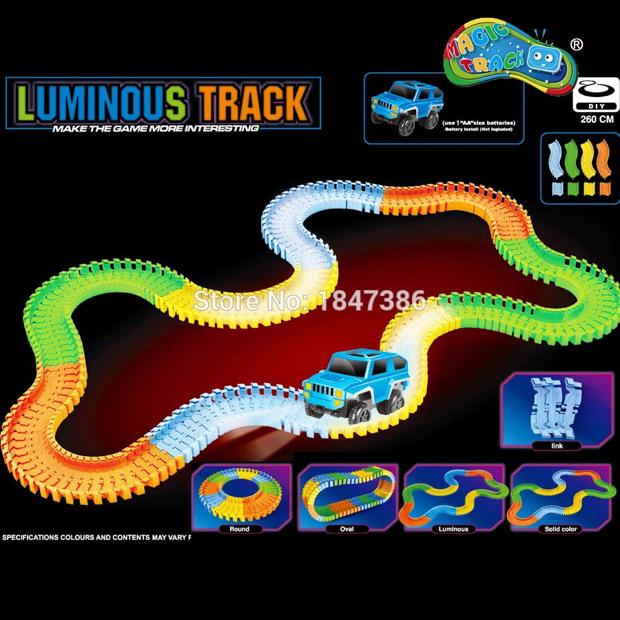 

100-1000PCS Slot DIY Glow race track Set Bend Flex glows in the dark Luminous Track Light Up Race Car Puzzle Educational Toys
