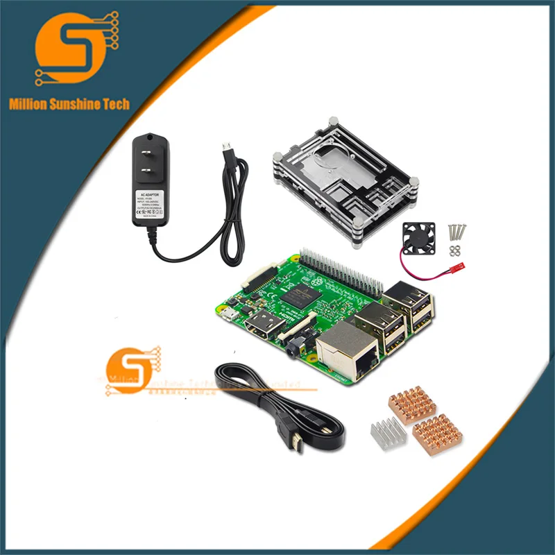 

new UK RS Version Raspberry pi 3 + Heat sink+fan+ Case + power charger plug+1.5m HDMI for Raspberry pi 3 B free shipping