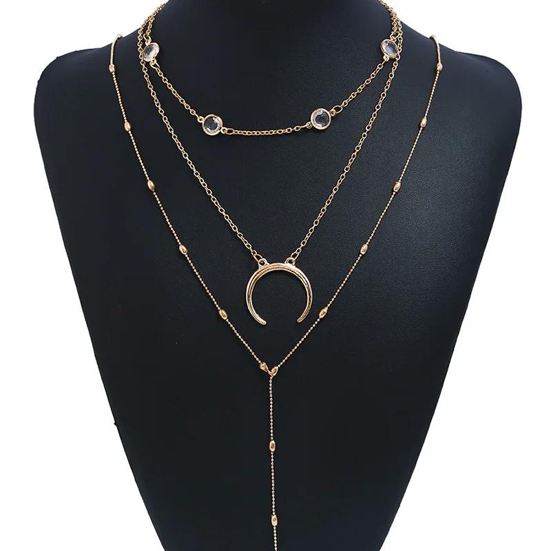 sexy Crystal starry elements long Y-shaped pendant multilayer clavicle necklace