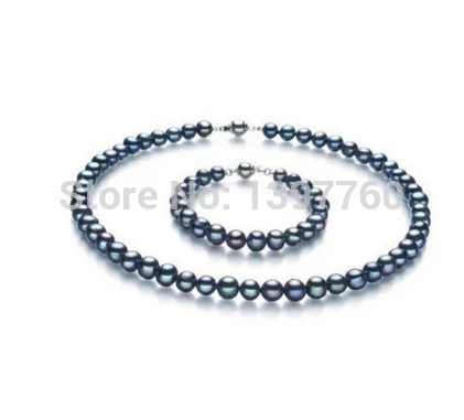 

Miss charm Jew.65 SET OF TAHITIAN GENUINE BLACK PERFECT ROUND AAA BLACK PEARL NECKLACE BRACELET (A0423)