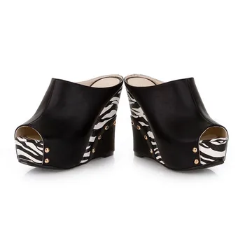 

B2-7 Size 33-43 Female Retro Patchwork Wedges Slippers Ladies Sexy High Heels Shoes Woman Summer Slides Women Leisure Shoe