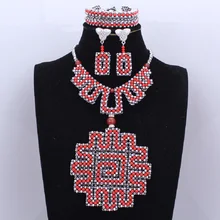African Beads Jewelry Set Red And Silver Nigerian Wedding Bridal Jewelry Set 100% Handmade Necklace Set Free Shipping 2018 New 2017 new design handmade coral beads statement necklace set nigerian wedding african beads lace jewelry set free shipping abk849