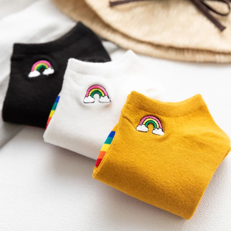Bright-Sunny-Cotton-Rainbow-Bridge-Women-Ankle-Socks-Fashion-Lovely-Embroidery-Colorful-Socks-High-Quality-Spring