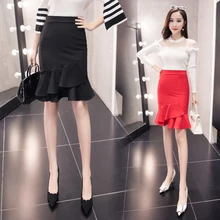 New summer women ladies sexy High waist Flounced Wrap-front Mermaid Skirt plus size Asymmetric wrapover bodycon faldas