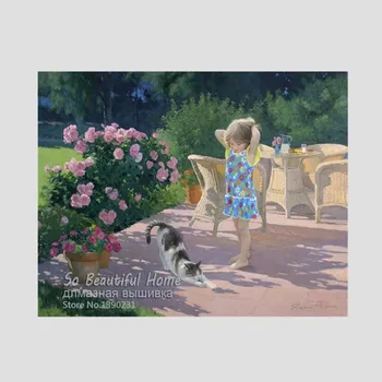 

Girl with cat in garden Diy diamond Painting pattern Cross Stitch full diamond embroidery Diamond Mosaic Needlework SH6880