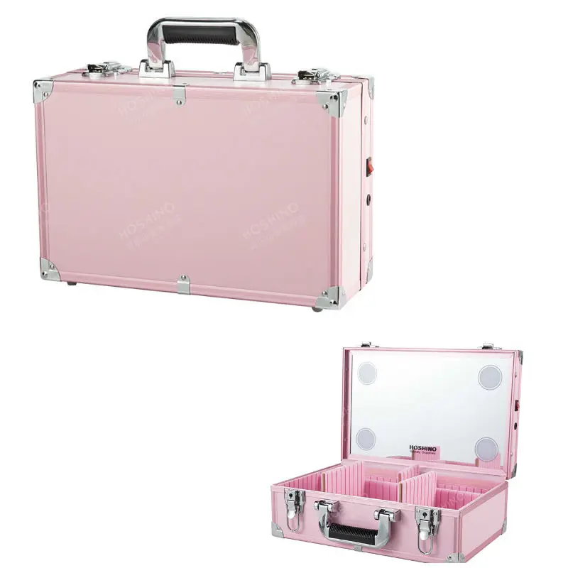 

Professional portable lights case with Mirror storage LED Makeup Box charging embroidery nail tools Bag multi - layer
