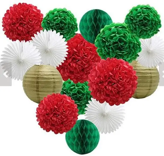 All products – christmas world 16Pcs Green Red White Christmas Party Supplies Birthday Decor Paper Pom Poms Flowers Honeycomb