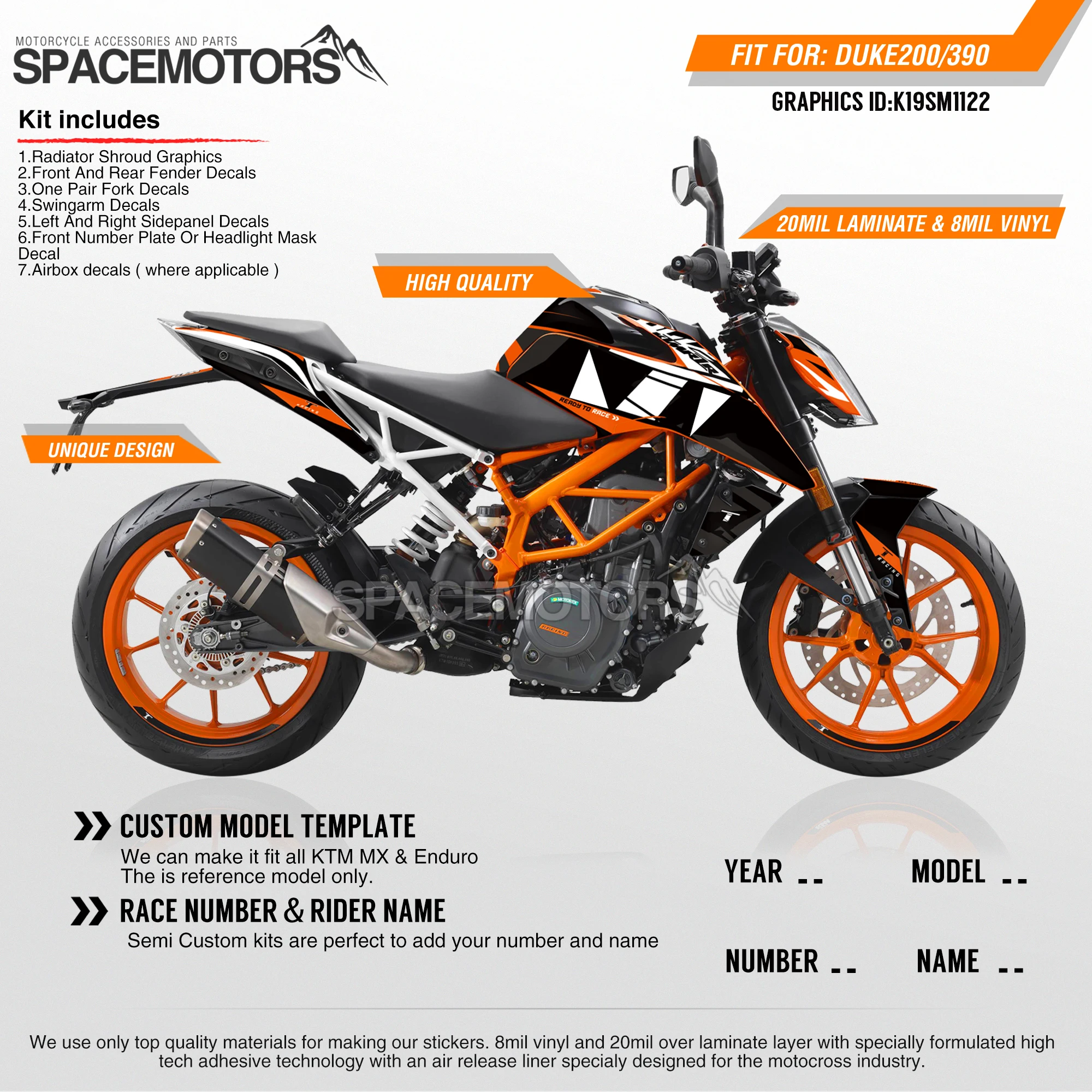 MotoSpace индивидуальные команды Графика Фоны наклейки 3m на заказ для KTM DUKE 390 2011 2016 2017