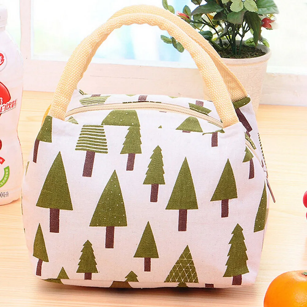

Functional Pattern Cooler Lunch Box Portable Insulated Canvas Lunch Bag Thermal Food Picnic Lunch Bags For Women Kids Bear Tree