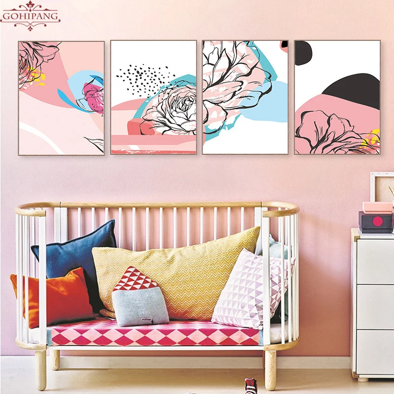 

Gohipang Modern Minimalism Abstract Flower Print Posters Canvas Paintings Wall Picture Nordic Poster Baby Kids Room Home Decor