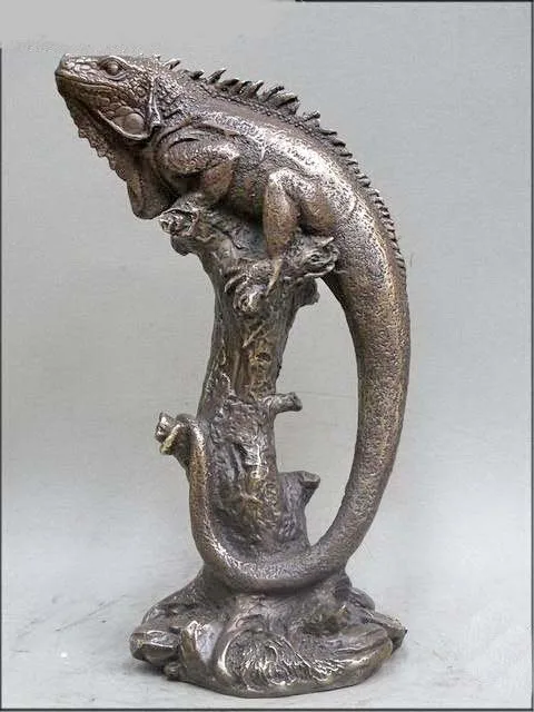 

14.5 Animal World ART Bronze Dragon Chameleon cabrite Lizards to climb trees