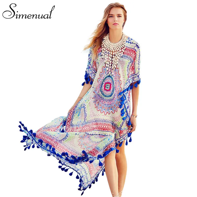 Summer Dress Fashion Batwing Sleeve V Neck Bohemian National Print Loose Long Robe Dresses For Women Summer Dress Fashion Batwing Sleeve V Neck Bohemian National Print Loose Long Robe Dresses For Women