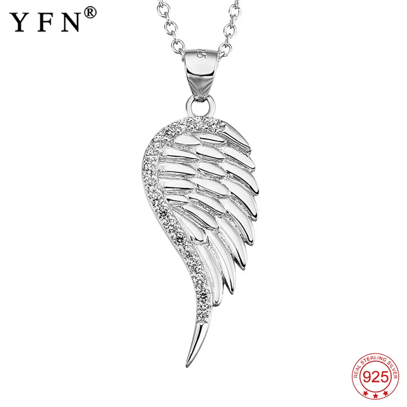 925 Sterling Silver Necklace Crystal CZ Angel Wings Pattern Pendants