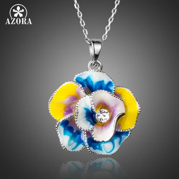 AZORA Unique Design Multicolour Stellux Austrian Crystals Oil Painting Pattern Flower Pendant Necklace TN0162 цена AZORA Unique Design Multicolour Stellux Austrian Crystals Oil Painting Pattern Flower Pendant Necklace TN0162 цены онлайн