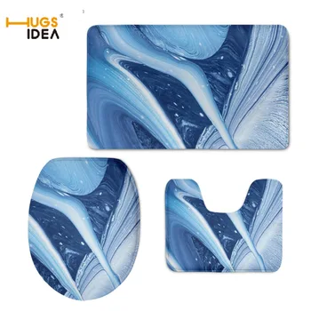 

HUGSIDEA Modern Styel 3D Printing Home Hotel Decor Bathroom 3PCS Set Non-slip Floor Carpet WC Toilet Area Rugs Soft Lid Pads Mat