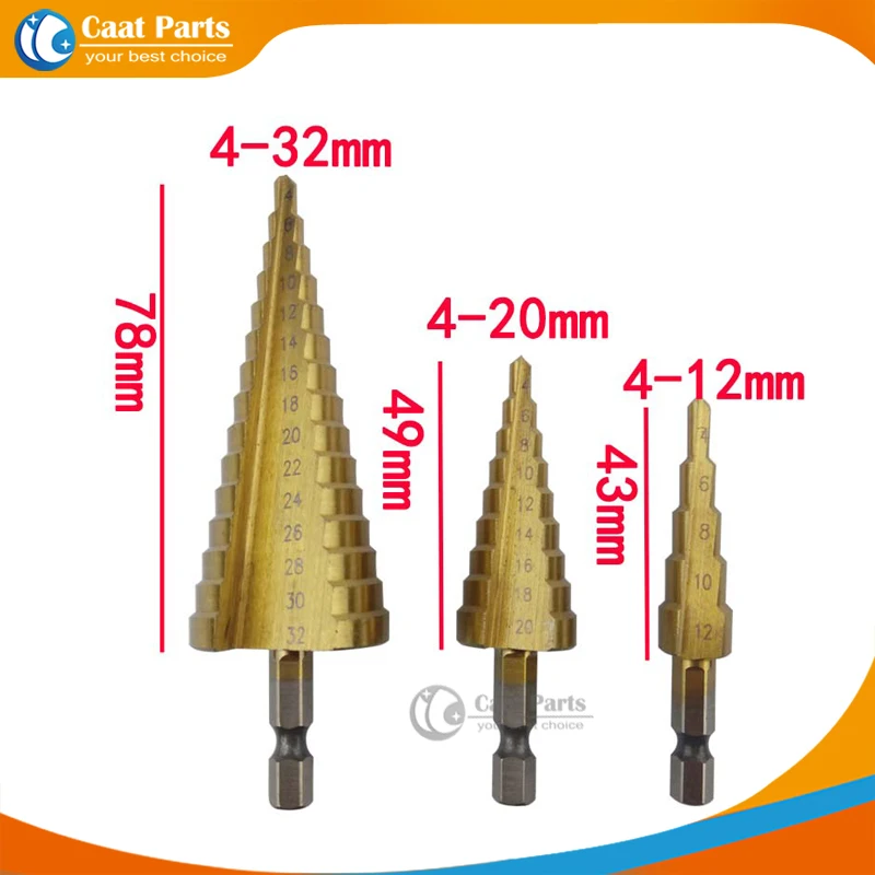 Бесплатная доставка! 3 шт./лот 4-12/4-20/4-32 мм HSS Треугольники хвостовика шаг дрель/пагода дрель/лестницы дрель, высокое качество