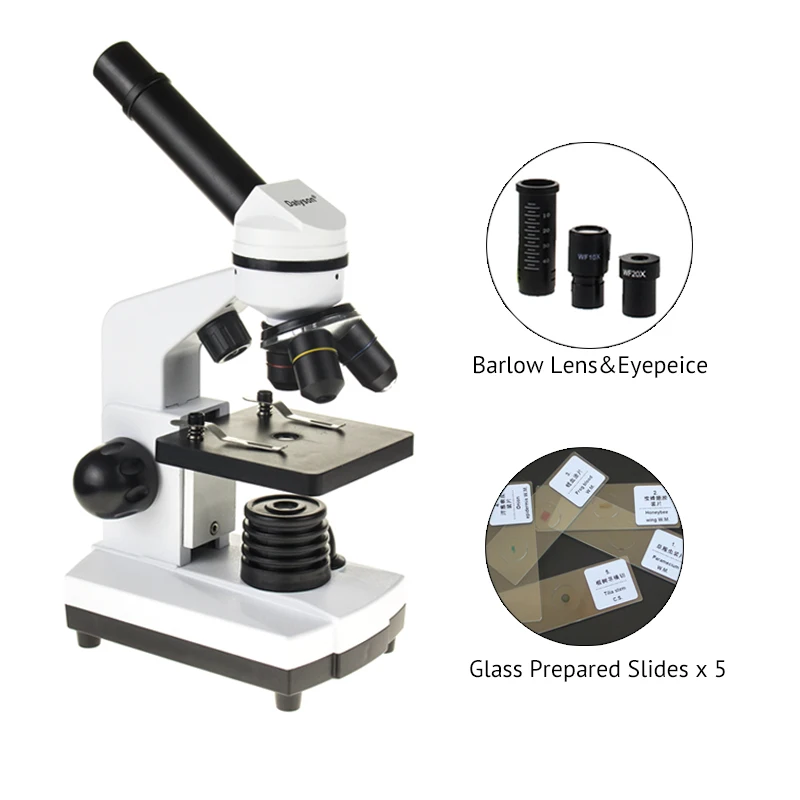  Professional Biological Microscope 1600X Students Educational Science Lab With 5 Piece Glass Micros