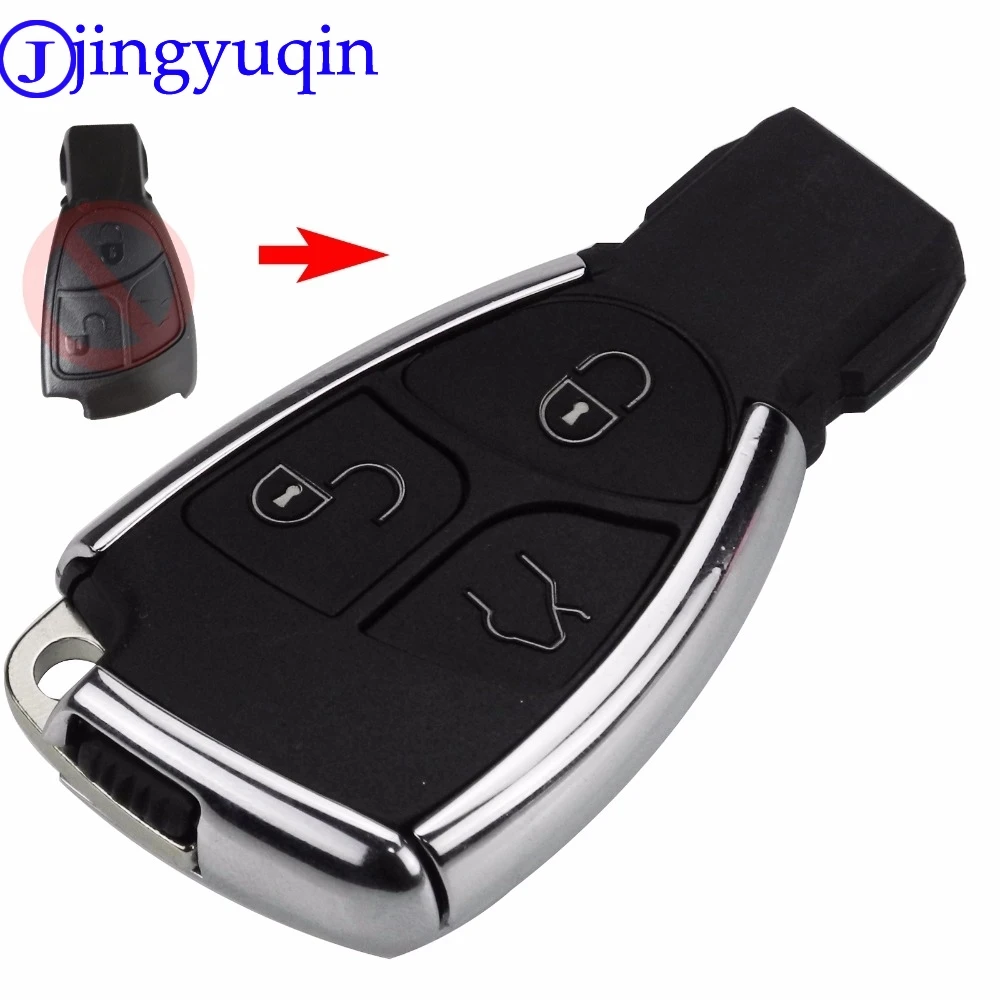 

jingyuqin New Style Silver Side Modified 3 Button Remote Key Shell Case Fob Cover For Benz CLS C E S + battery Holder With Logo