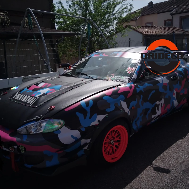Best Price Creatieve Roze & Blauw & Zwart Sneeuw Camouflage Vinyl Wrap Zelfklevende PVC Film Auto Wrap Racing Auto Gekleurde Camo Sticker voertuig DIY Decal