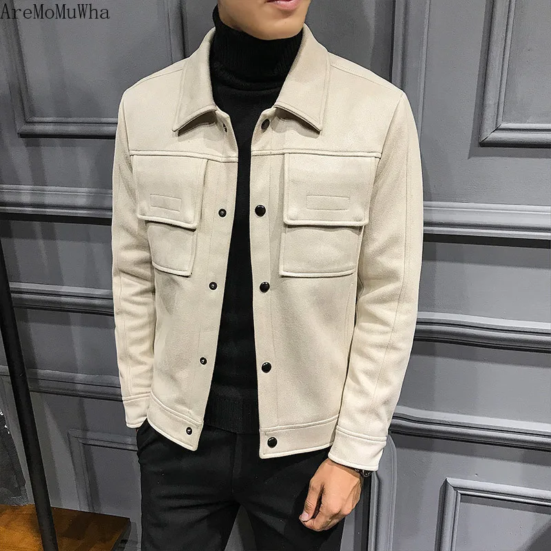 

AreMoMuWha 2018 New Korean Version of The Slim Handsome Trend Autumn and Winter Thick Men's Jacket Spring and Autumn Deerskin