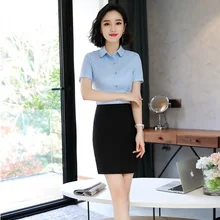 Летние комплекты из 2 предметов, рабочие костюмы с топами и юбкой для женщин, профессиональные женские блузки и рубашки