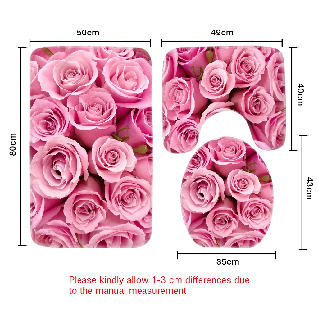 3 шт набор ковриков для ванной с рисунком розы, коврик для туалета для трех комплектов ковриков для ванной, Противоскользящие коврики для ванной комнаты и ковры