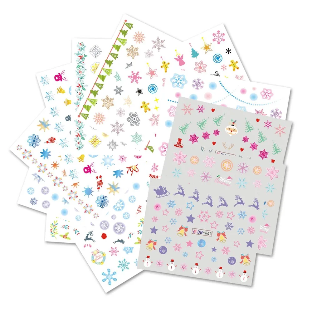 

12pcs Snowflakes Water Decals Christmas Nail Art Slider Stickers Bell Tree Elk Transfer Sticker Tattoos Snowman