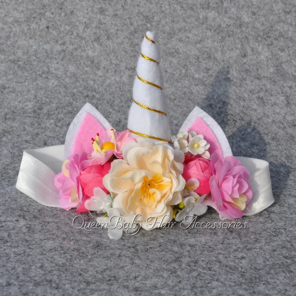 Lurrose 7 Piezas Cuerno de Unicornio Diadema de Oreja Banda de Cumpleaños Cuerno Accesorio para Niñas Color Mezclado 