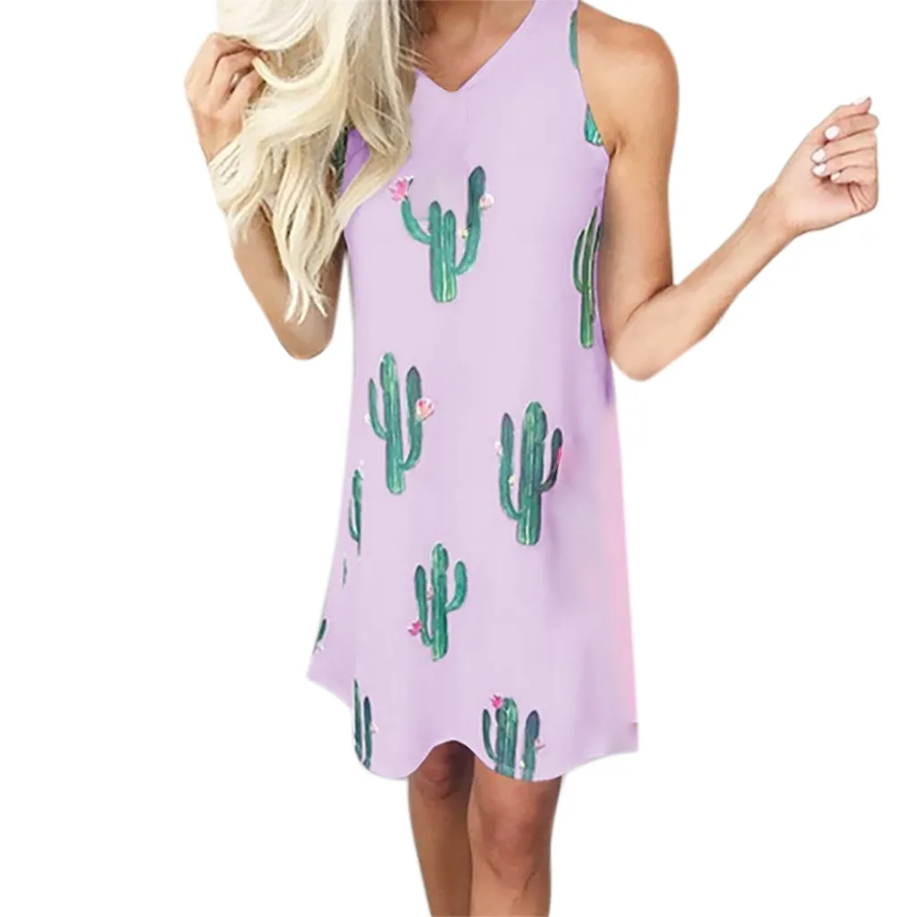 

Women's Beach Skirt Women's Ladies Print Causal Sleeveless Mini Dress O-neck Summer Dress Пляжная юбка женская
