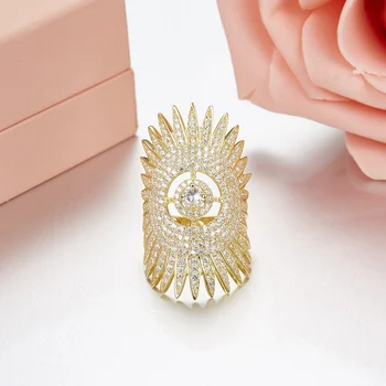 

Hot 925 Sterling Silver Round Sun Star Zircon Crystal Finger Ring Star Mask Cuff Ring Monaco Women Wedding jewelry