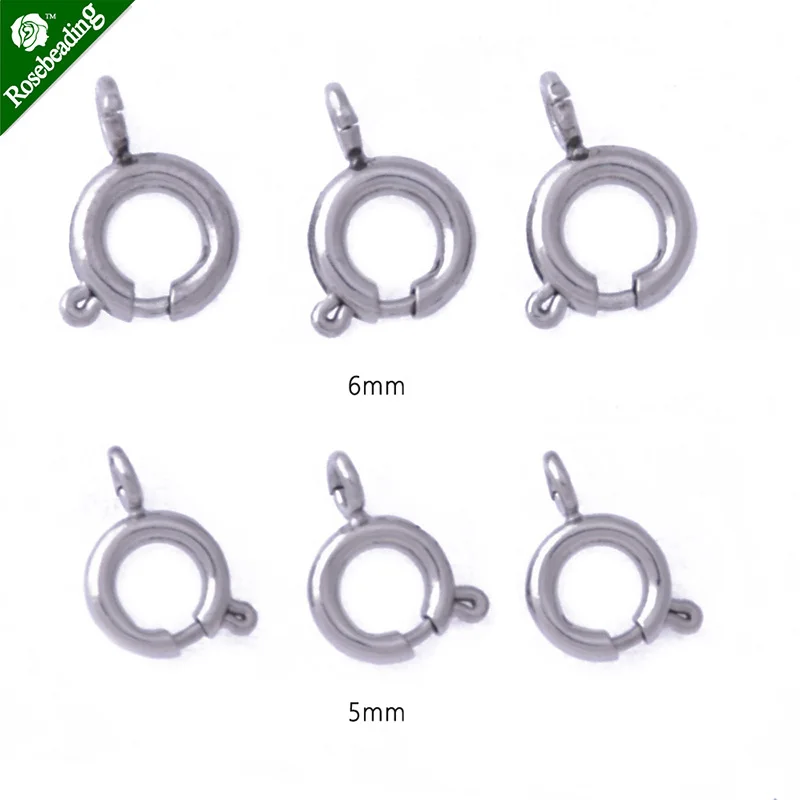 20pcs 5 6mm stainless steel spring clasps,lobster clasps,silver plated