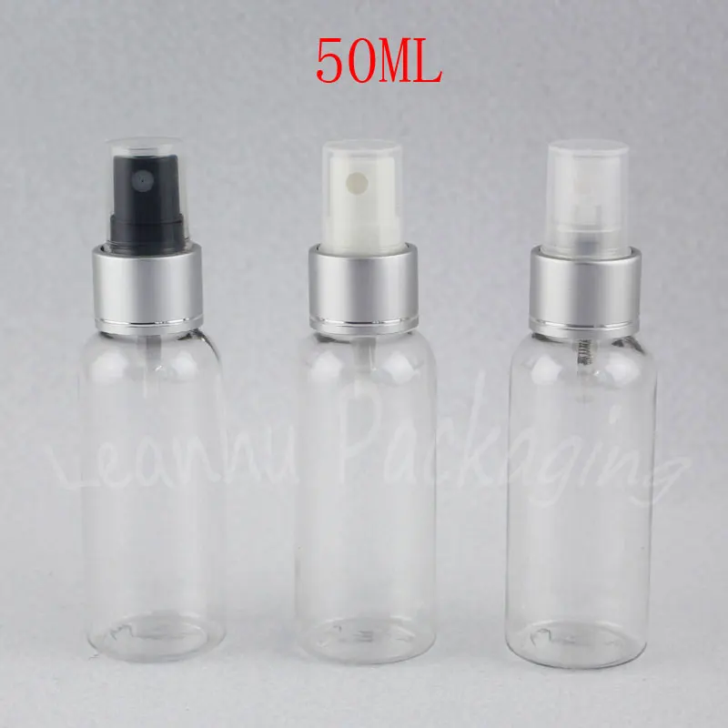 

50ML Transparent Round Shoulder Plastic Bottle With Spray Pump , 50CC Empty Cosmetic Container , Water / Toner Packaging Bottle