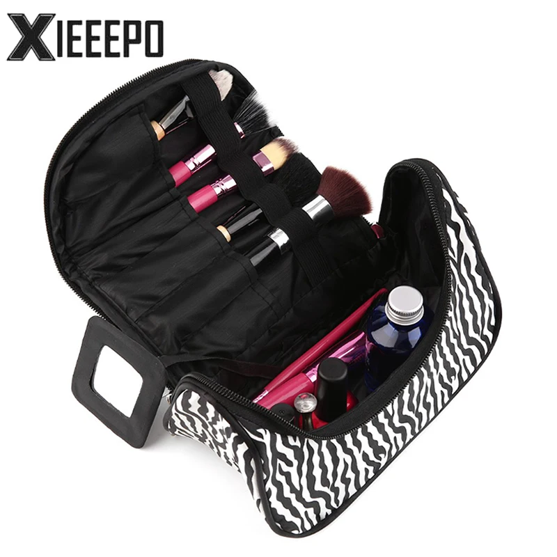 

Casual Pillow Travel Cosmetic Bag Nylon Striped Zipper Make Up Bags Makeup Case Necessaries Organizer Storage Pouch Toiletry Bag